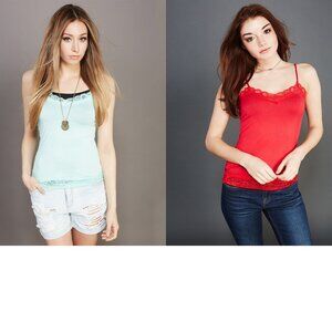 2 Packs of American Dream Junior's Super Soft Lace Trim Cami, Medium